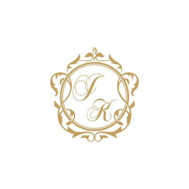 JK Düğün davetiyesinin baş harfleri zarif süsleme dairesi vektör grafik şablonu