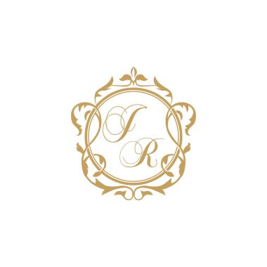 JR Düğün davetiyesinin baş harfleri zarif süs çemberi element vektör şablonu