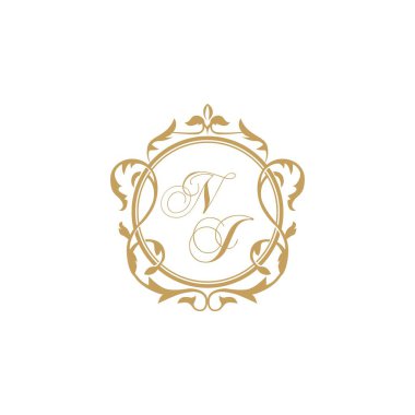 NJ Düğün ilk daveti zarif süs çemberi element vektör grafik şablonu ile