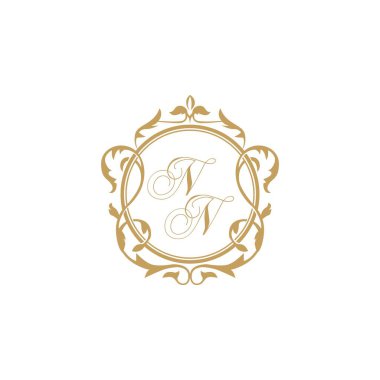 NN Düğün ilk daveti zarif süs çemberi element vektör grafik şablonu ile