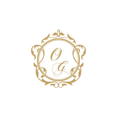 Zarif süs çemberi element vektör grafik şablonu ile OG Düğün ilk daveti