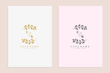 CK baş harfleri: Modern el yapımı çiçek süsleme vektör premium tasarımı.