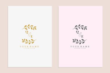 QE 'nin baş harfleri modern çiçek el yapımı süs vektörü premium tasarımı.