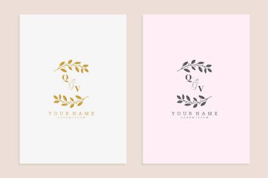 QV baş harfleri düğün modern çiçek el yapımı süsleme vektör premium tasarımı