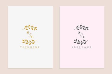 SC 'nin baş harfleri düğün modern çiçek el yapımı süsleme vektör premium tasarımı