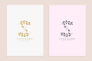 WK baş harfleri düğün modern çiçek el yapımı süsleme vektör premium tasarımı