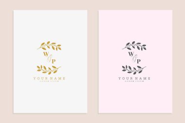 WP baş harfleri, modern çiçek el yapımı süsleme vektör prim tasarımı.