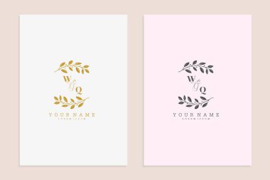 WQ baş harfleri düğün modern çiçek el yapımı süsleme vektör premium tasarımı