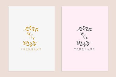 WV baş harfleri düğün modern çiçek el yapımı süsleme vektör prim tasarımı