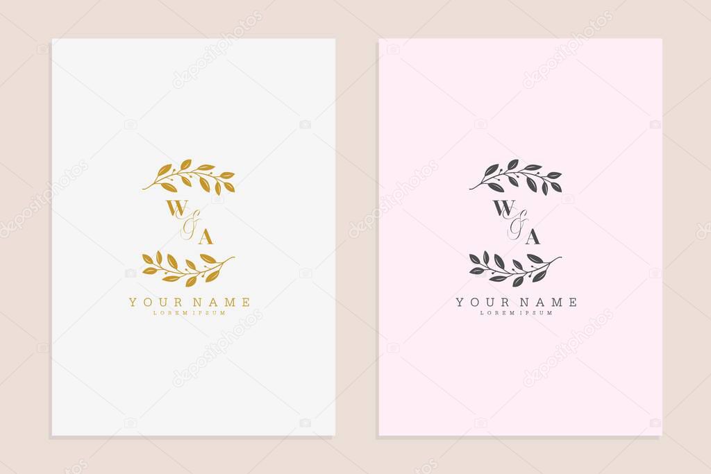 WA initial wedding floral simple modern vector graphic template