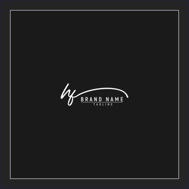 Lüks ilk HF logosu imzalı el yazısı imzası siyah arkaplanda izole edildi