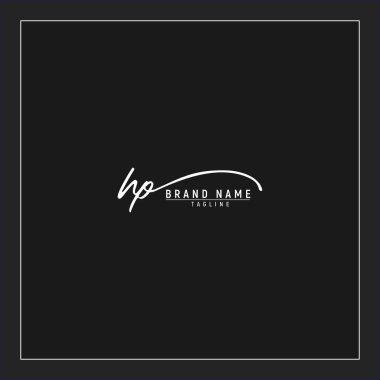 Lüks ilk HP logosu imzalı el yazısı imzası siyah arkaplanda izole edildi