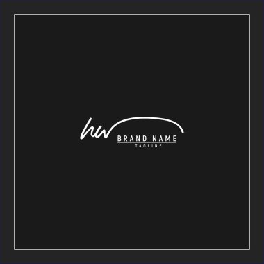 Lüks ilk HW logosu imzalı el yazısı imzası siyah arkaplanda izole edildi