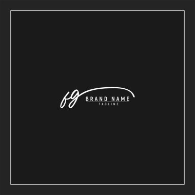 Lüks ilk FG logosu imzalı el yazısı imzası siyah arkaplanda izole edildi