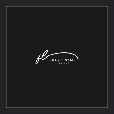 lüks ilk FL logosu imzalı el yazısı imzası siyah arkaplanda izole edildi