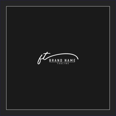 Lüks ilk FT logosu imzalı el yazısı imzası siyah arkaplanda izole edildi