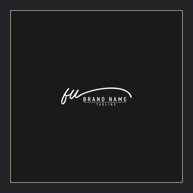 Lüks başlangıç FU logosu imzalı el yazısı imzası siyah arkaplanda izole edildi