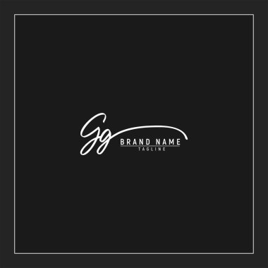 GG logosunun baş harfleri siyah arkaplanda izole edilmiş el yazısı imzası.