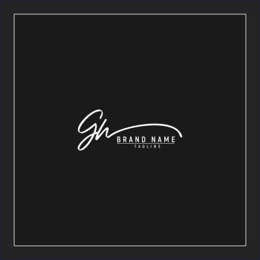 Lüks GH başlangıç logosu imzalı el yazısı imzası siyah arkaplanda izole edilmiş