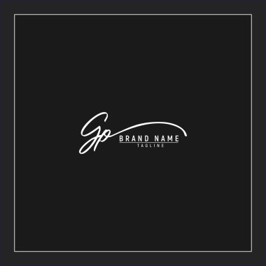Lüks başlangıç GP logosu imzalı el yazısı imzası siyah arkaplanda izole edilmiş
