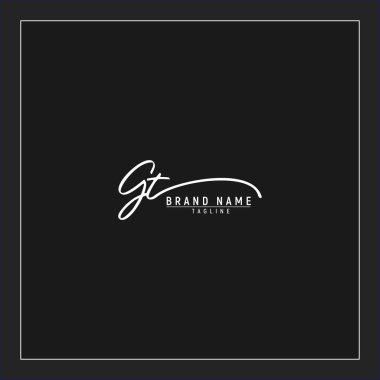 GT logosunun baş harfleri siyah arkaplanda izole edilmiş el yazısı imzası.
