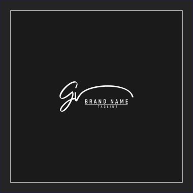 Lüks ilk GV logosu imzalı el yazısı imzası siyah arkaplanda izole edildi