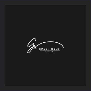 Lüks ilk GX logosu imzalı el yazısı imzası siyah arkaplanda izole edildi