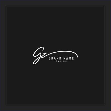 GZ logosunun baş harfleri siyah arkaplanda izole edilmiş el yazısı imzası.