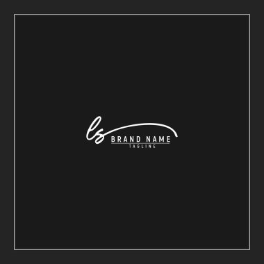 lüks LS başlangıç logosu imzalı el yazısı imzası siyah arkaplanda izole edildi