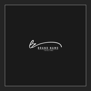 LZ logosunun baş harfleri siyah arkaplanda izole edilmiş el yazısı imzası.