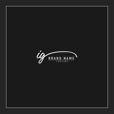 Lüks ilk IG logosu imzalı el yazısı imzası siyah arkaplanda izole edildi