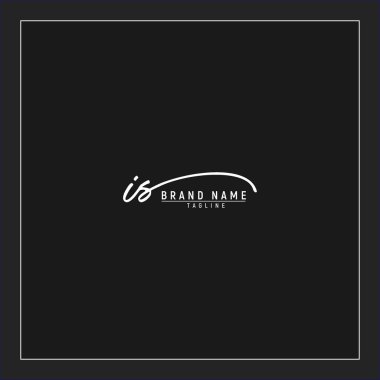 Lüks başlangıçlı IS logosu imzalı el yazısı imzası siyah arkaplanda izole edildi