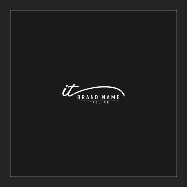 Lüks IT başlangıç logosu imzalı el yazısı imzası siyah arkaplanda izole edildi