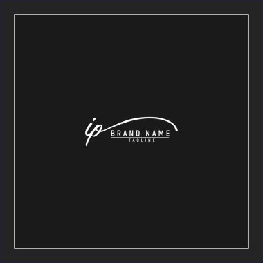 Lüks IP başlangıç logosu imzalı el yazısı imzası siyah arkaplanda izole edilmiş