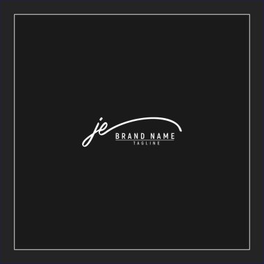 Lüks ilk JE logosu imzalı el yazısı imzası siyah arkaplanda izole edildi