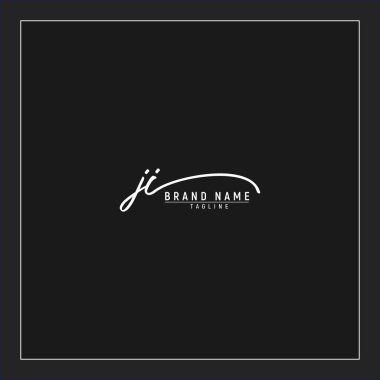 Lüks ilk JI logosu imzalı el yazısı imzası siyah arkaplanda izole edildi