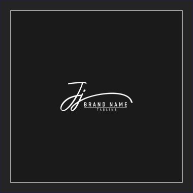 Lüks ilk JJ logosu imzalı el yazısı imzası siyah arkaplanda izole edildi