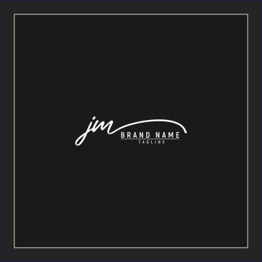 Lüks ilk JM logosu imzalı el yazısı imzası siyah arkaplanda izole edildi