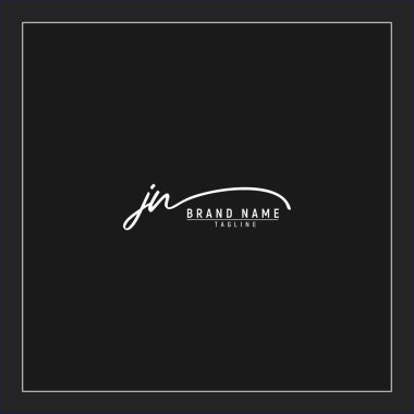 Lüks JN logosu imzalı el yazısı imzası siyah arkaplanda izole edilmiş.