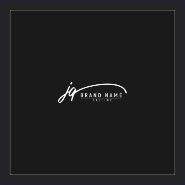 Lüks ilk JQ logosu imzalı el yazısı imzası siyah arkaplanda izole edildi