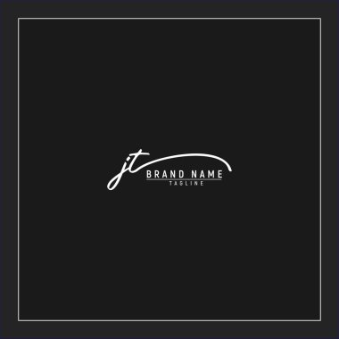 Lüks ilk JT logosu imzalı el yazısı imzası siyah arkaplanda izole edildi