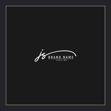 Lüks ilk JS logosu imzalı el yazısı imzası siyah arkaplanda izole edildi