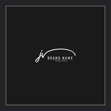 Lüks ilk JV logosu imzalı el yazısı imzası siyah arkaplanda izole edildi