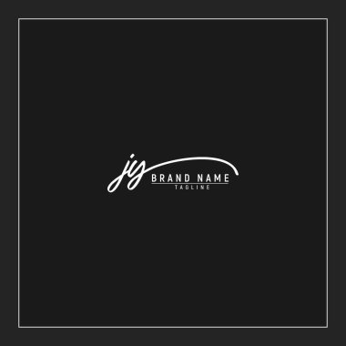 Lüks ilk JY logosu imzalı el yazısı imzası siyah arkaplanda izole edildi