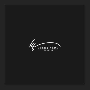 Lüks ilk KF logosu imzalı el yazısı imzası siyah arkaplanda izole edildi