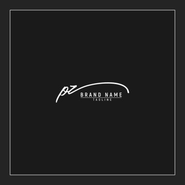 lüks ilk PZ logosu imzalı el yazısı imzası siyah arkaplanda izole edildi