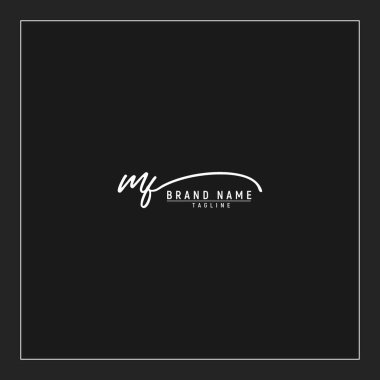 Lüks ilk MF logosu imzalı el yazısı imzası siyah arkaplanda izole edildi
