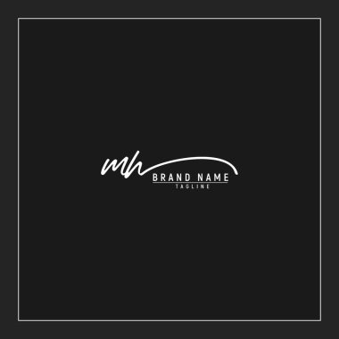MH logosunun baş harfleri siyah arkaplanda izole edilmiş el yazısı imzası.