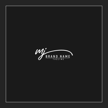 Lüks ilk MJ logosu imzalı el yazısı imzası siyah arkaplanda izole edildi