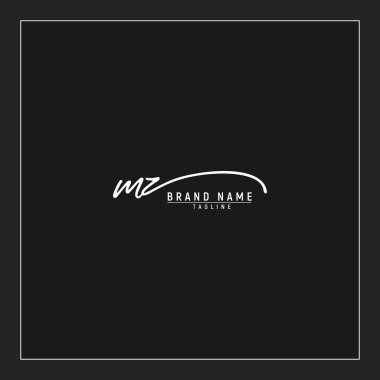 lüks ilk MZ logosu imzalı el yazısı imzası siyah arkaplanda izole edildi